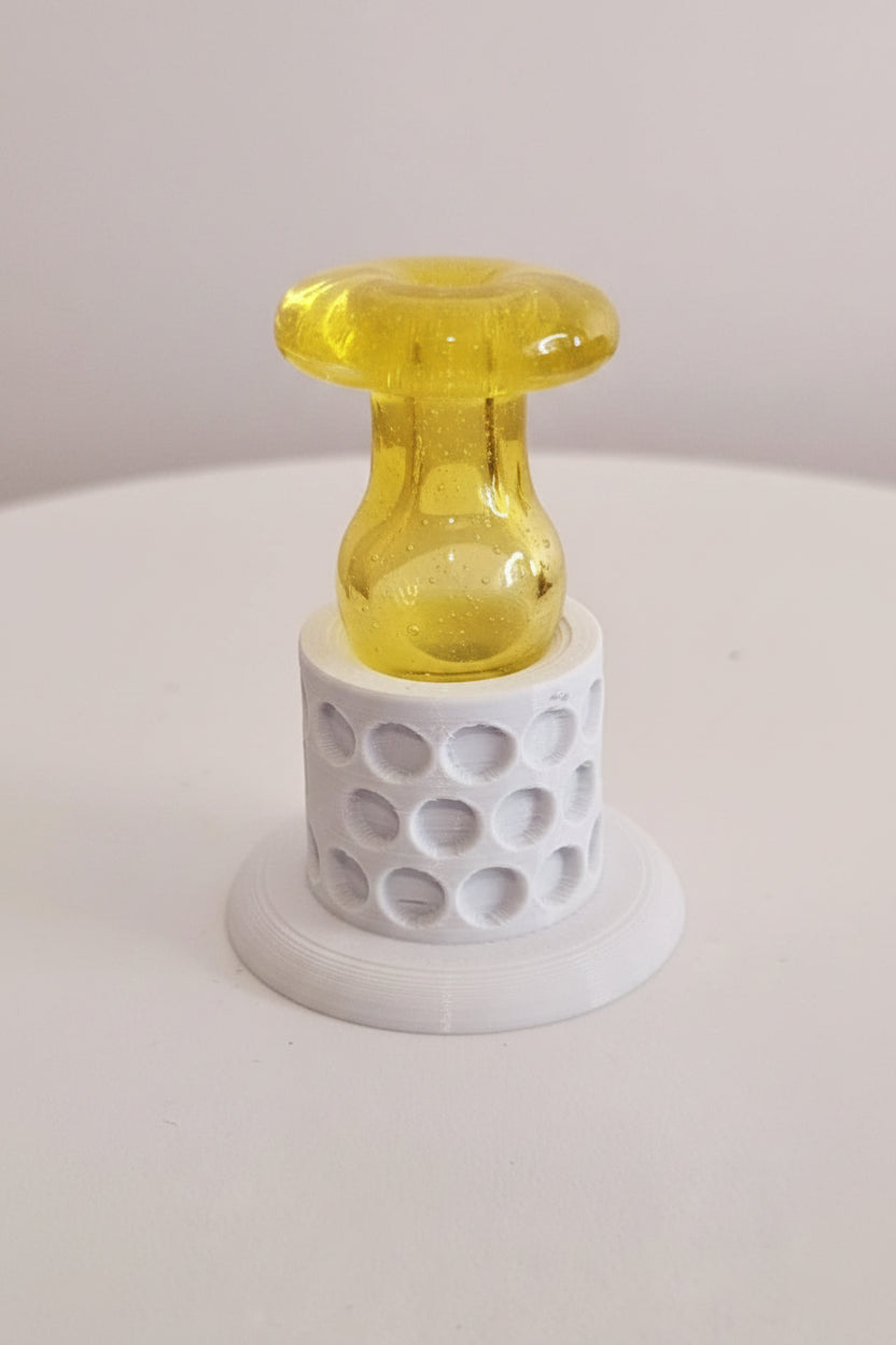 PADD Glass yellow bubble cap with lavender tip shown on clean background