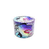 psychedelic herb grinder with colorful mushroom design