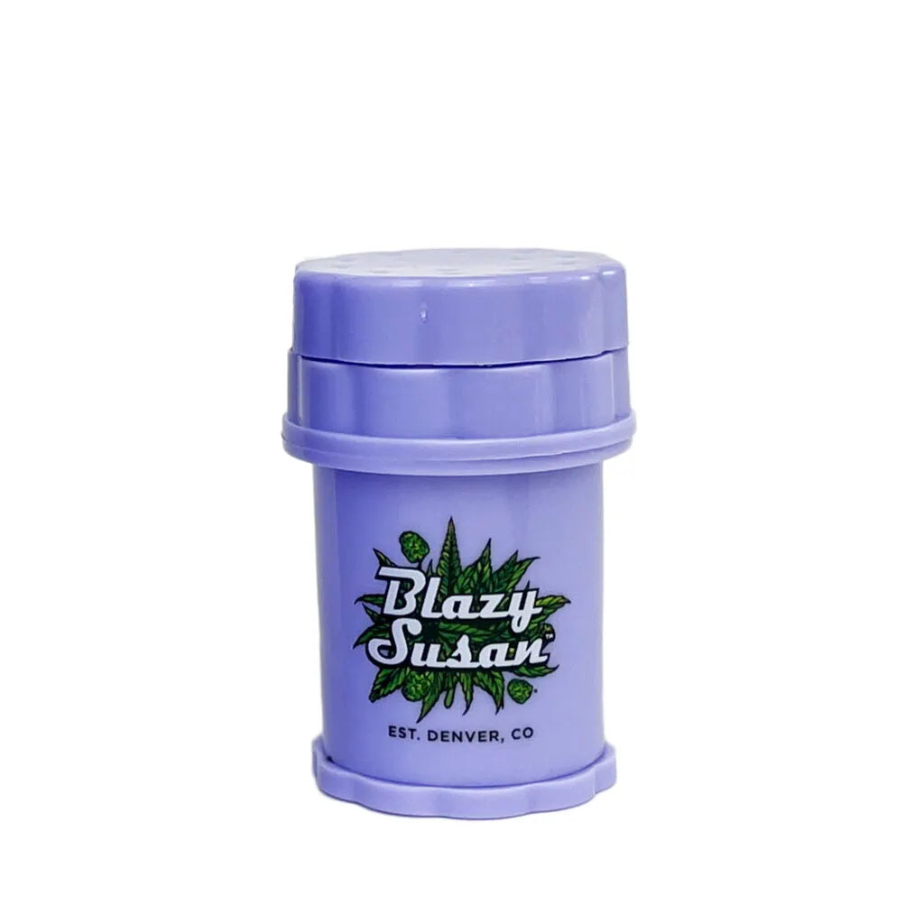 purple mini herb saver grinder with pollen catcher