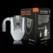 Reclaim catcher for dab rig MJ Arsenal clear glass oil reclaim attachment for dab rigs | MJ Arsenal reclaim catcher for dab rig used with concentrate setup to keep rig clean clear glass