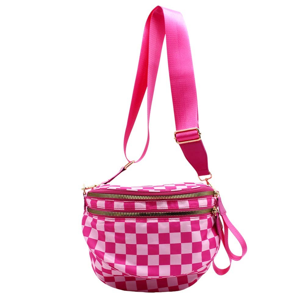 Checkered Pattern Crossbody Bag - Pink
