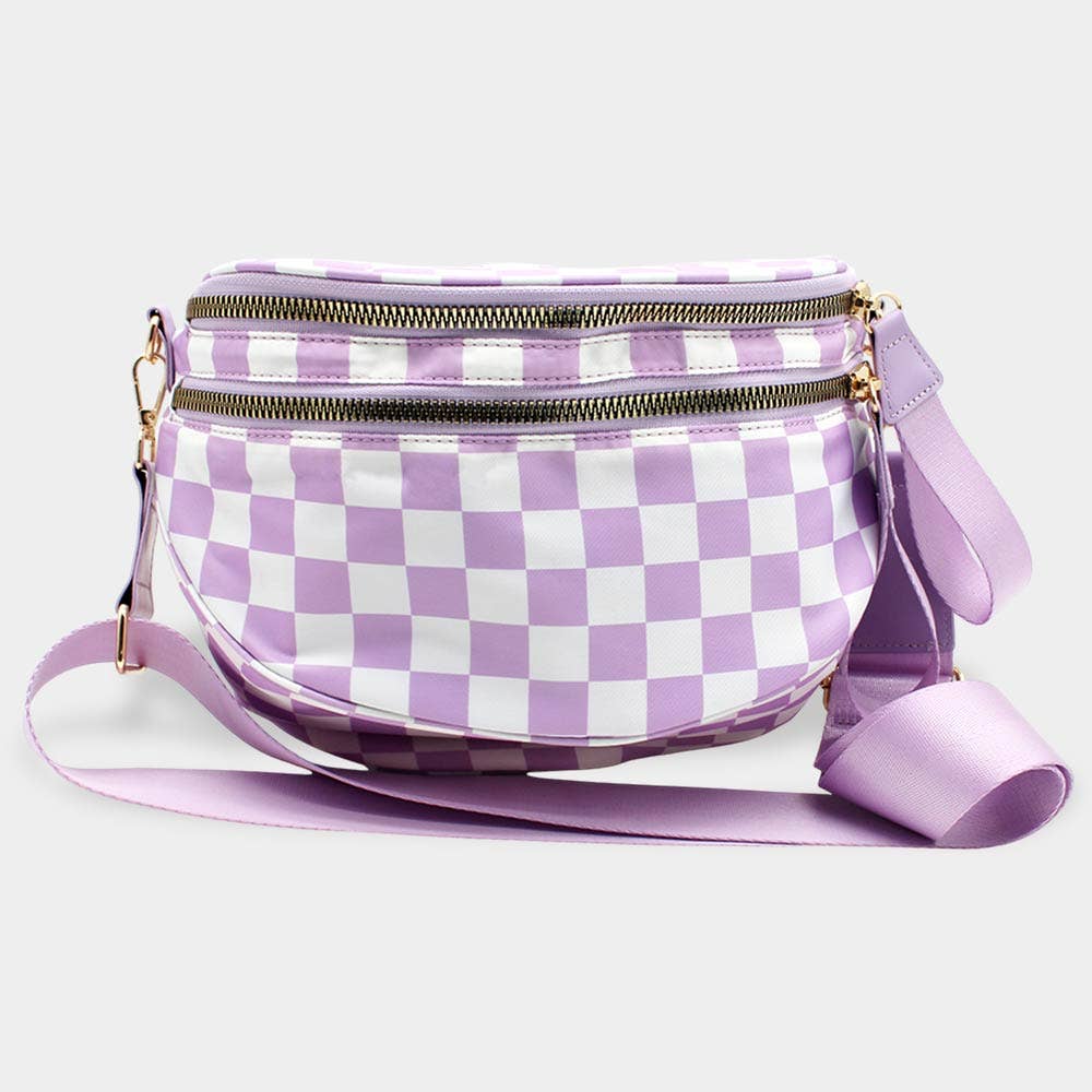 Checkered Pattern Crossbody Bag - Purple