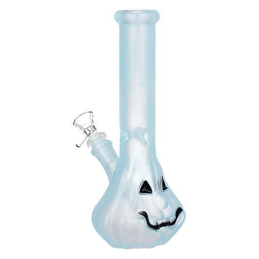 Jack-O-Lantern Glow In The Dark Glass Water Pipe | 9.25" | 14mm F | Blue
