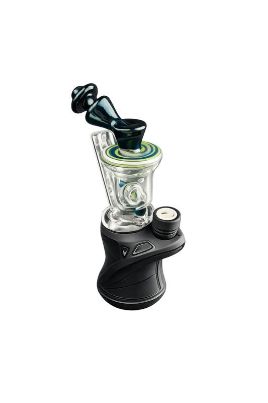 Padd Glass Bubbler - Dark Blue with Green, Yellow, White Swirl