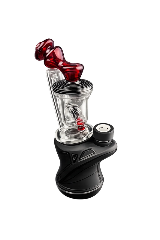 Padd Glass Bubbler - Ruby with Black & White Swirl