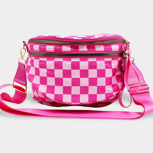 Checkered Pattern Crossbody Bag - Pink