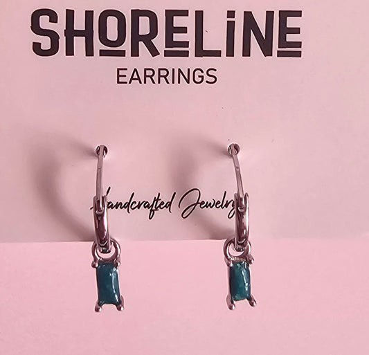 Teal stone Hoops