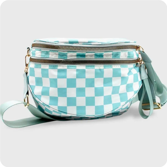 Checkered Pattern Crossbody Bag - Blue