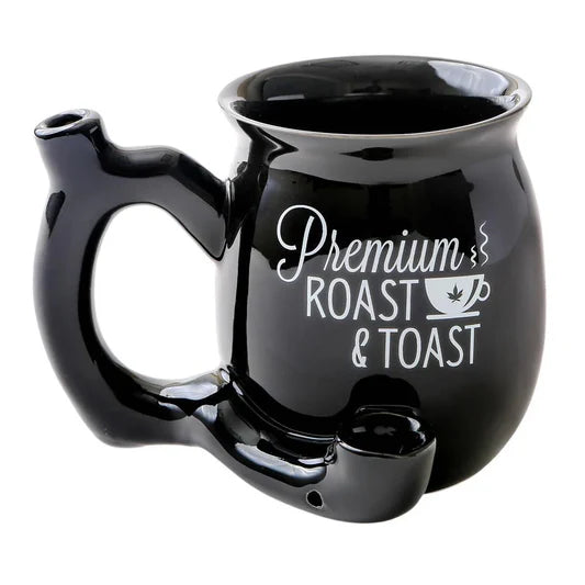 Black Roast and Toast mug pipe ceramic 2-in-1 coffee mug with integrated smoking pipe handle