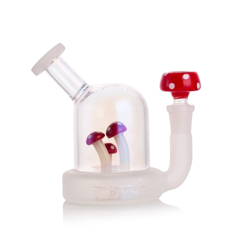 Terp Tube Mushroom Rig Red Shroom Slide glass dab rig with red mushroom dome chamber and sculpted terp tube body design