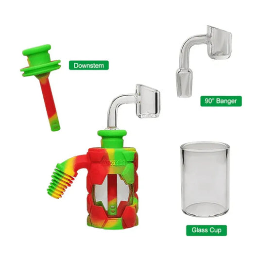 Waxmaid 4.96″ Silicone and Glass Ash Catcher Kit- Rasta