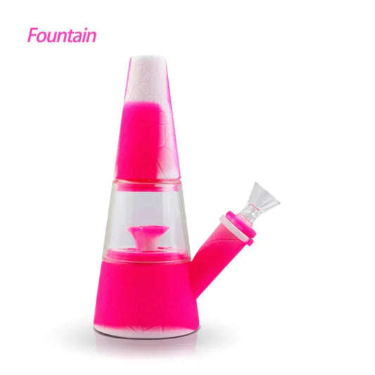 Waxmaid 7.87″ Fountain Silicone Glass Water Pipe - Pink/White