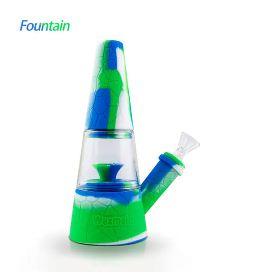 Waxmaid 7.87″ Fountain Silicone Glass Water Pipe - Blue/White/Green