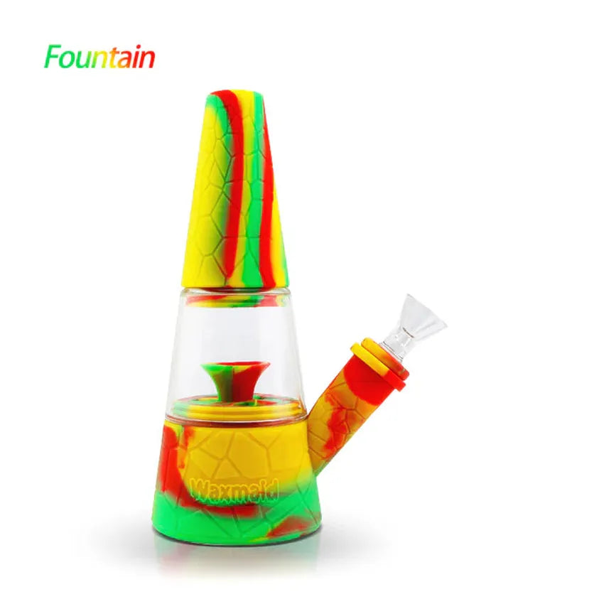 Waxmaid Fountain water pipe Rasta silicone glass bong with fountain percolator