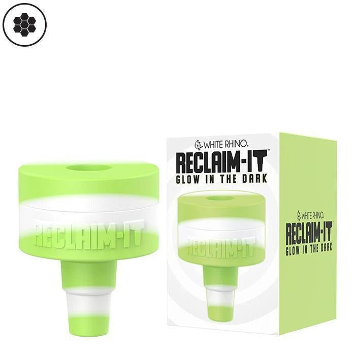 Flat lay of White Rhino Reclaim It glow in the dark dab tool highlighting complete accessory design